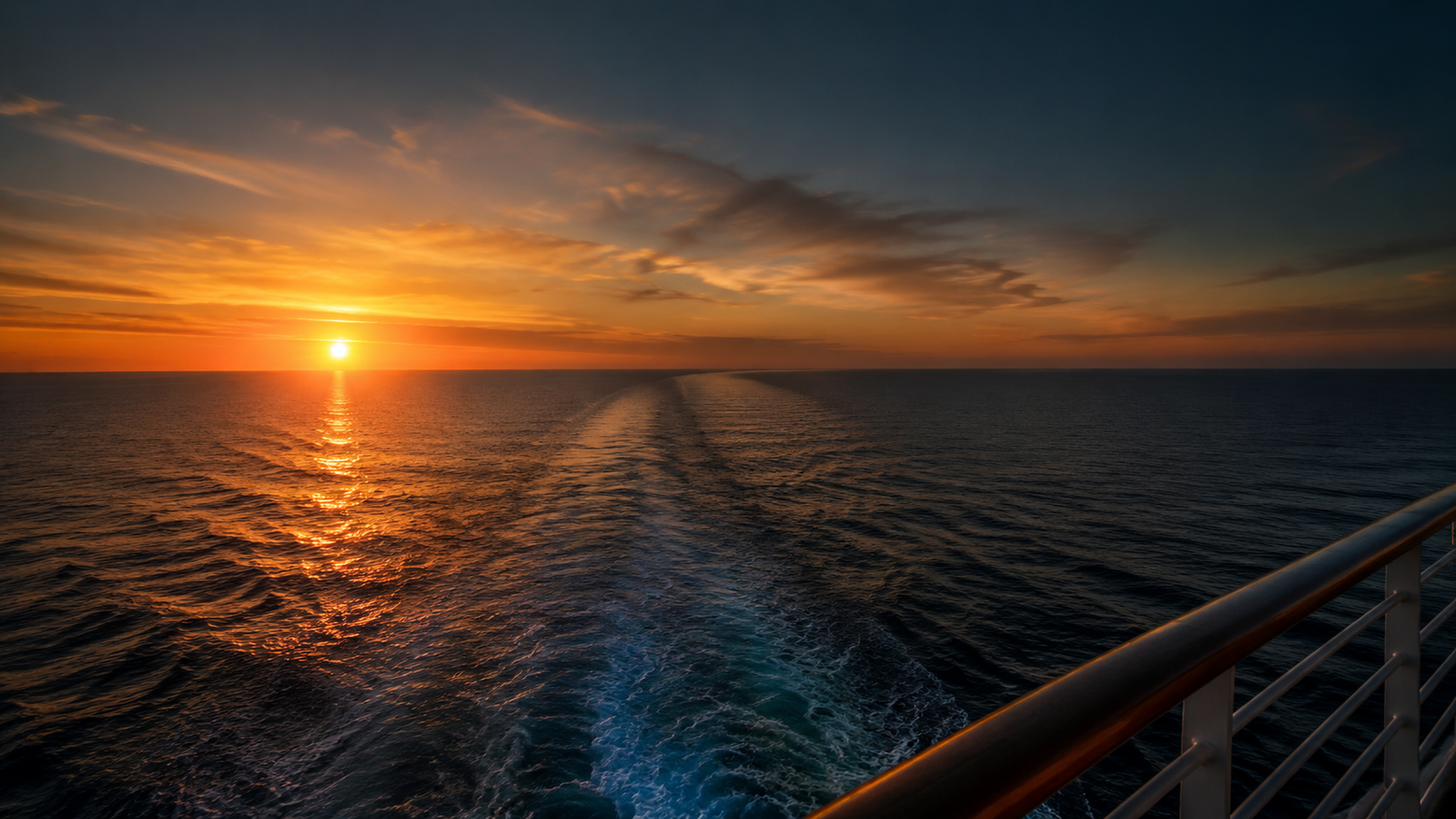 Sunset over the ocean viewed from a cruise ship
